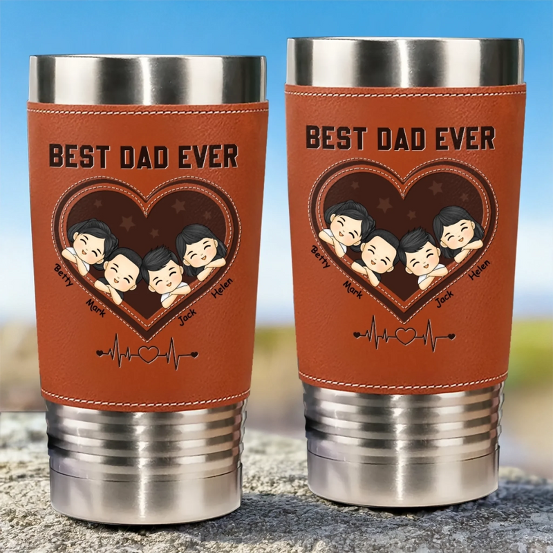 Your Hugs Are Our Favorite Place - Family Personalized Custom Printed Leather Tumbler - Father's Day, Gift For Dad, Grandpa, Family Members