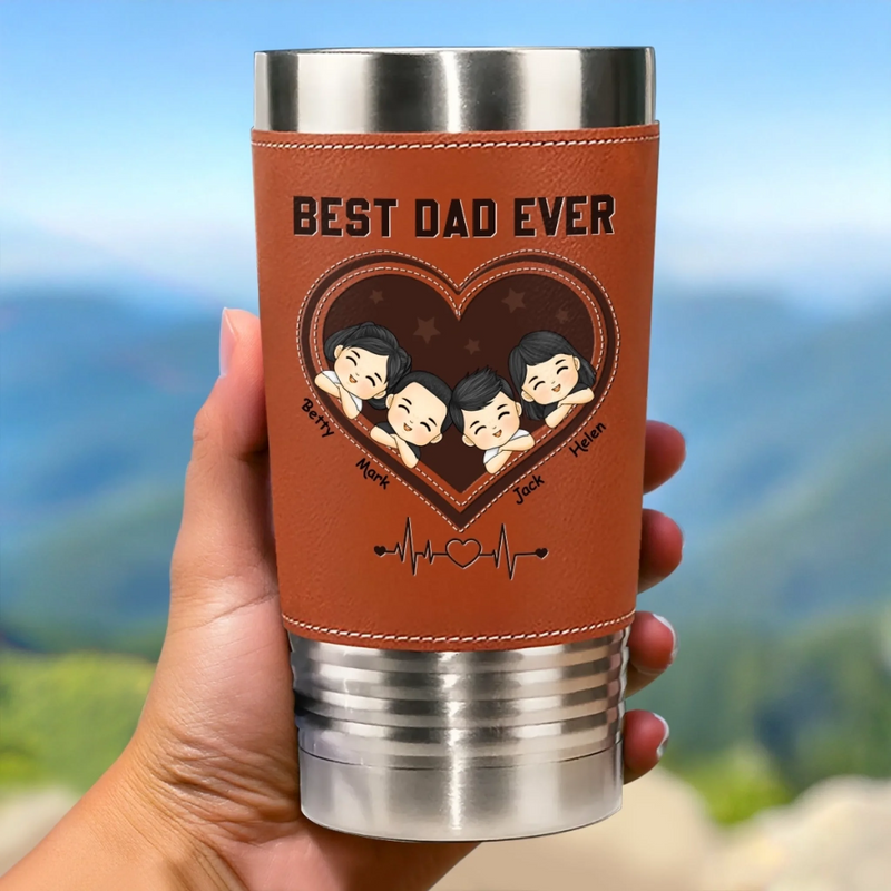Your Hugs Are Our Favorite Place - Family Personalized Custom Printed Leather Tumbler - Father's Day, Gift For Dad, Grandpa, Family Members