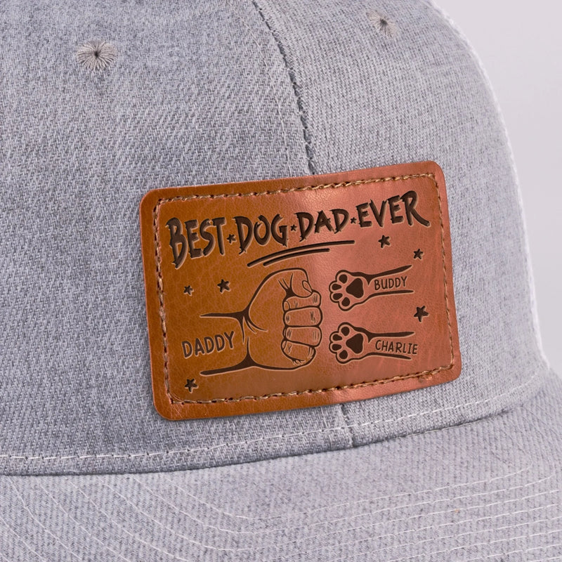 Proud Dad Of Pawsome Kids - Dog & Cat Personalized Custom Leather Patch Hat - Father's Day, Gift For Pet Owners, Pet Lovers