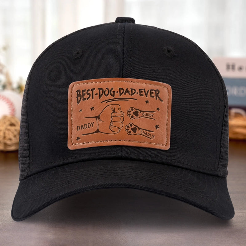 Proud Dad Of Pawsome Kids - Dog & Cat Personalized Custom Leather Patch Hat - Father's Day, Gift For Pet Owners, Pet Lovers