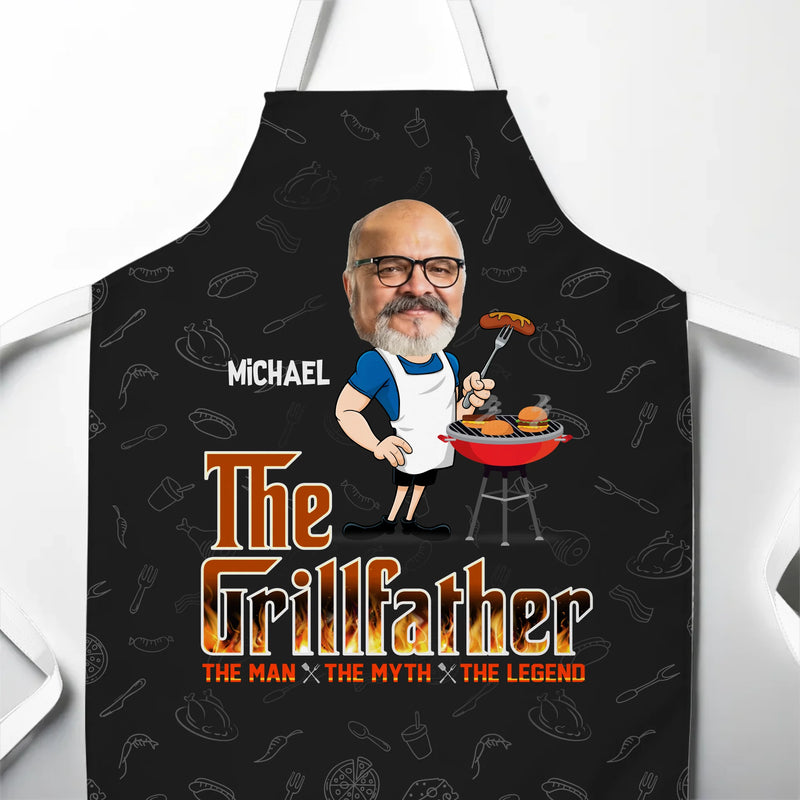 Custom Photo The Grillfather - Family Personalized Custom Apron - Father's Day, Gift For Dad, Grandpa