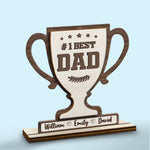 Our Champion, Our Dad - Family Personalized Custom 2-Layered Wooden Plaque With Stand - Father's Day, Gift For Dad, Grandpa