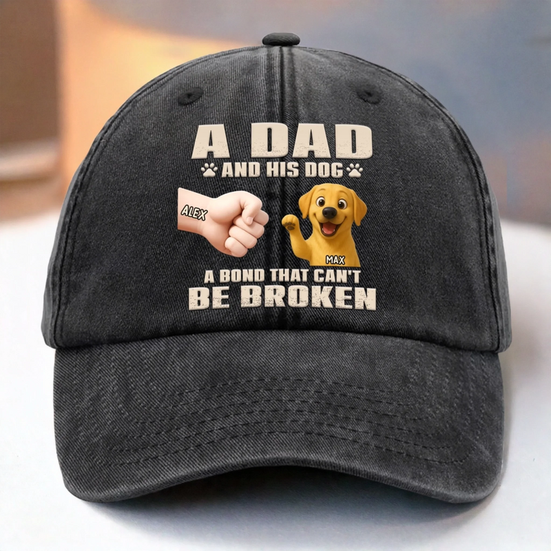 My Therapist Has Four Paws - Dog Personalized Custom Vintage Washed Denim Baseball Cap - Father's Day, Gift For Dad, Pet Owners, Pet Lovers