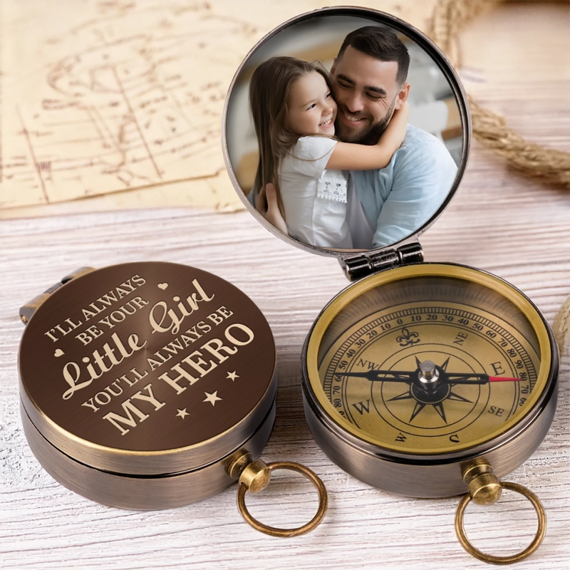 Custom Photo You’ll Always Be My Hero - Family Personalized Custom Compass - Father's Day, Gift For Dad, Grandpa, Family Members