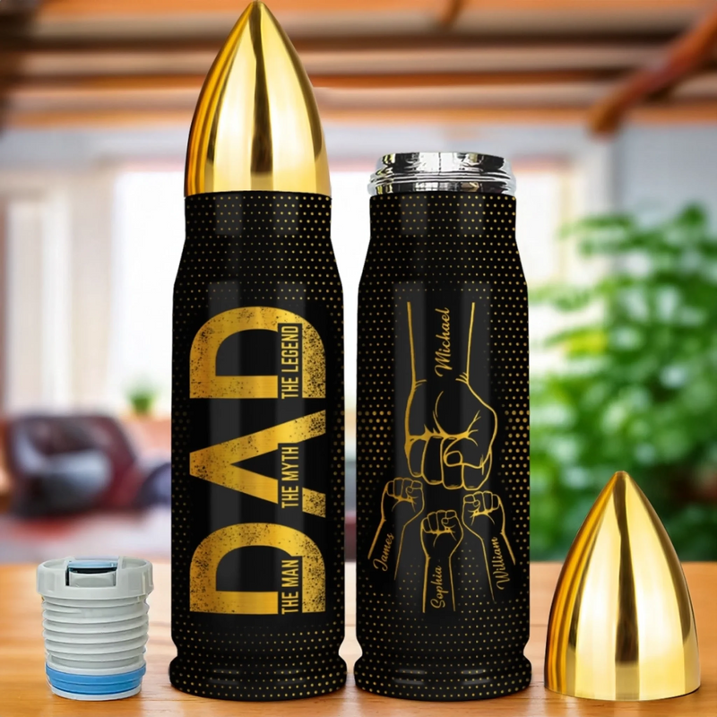 Cool Tough Dad Edition - Family Personalized Custom Bullet Tumbler - Father's Day, Gift For Dad, Grandpa