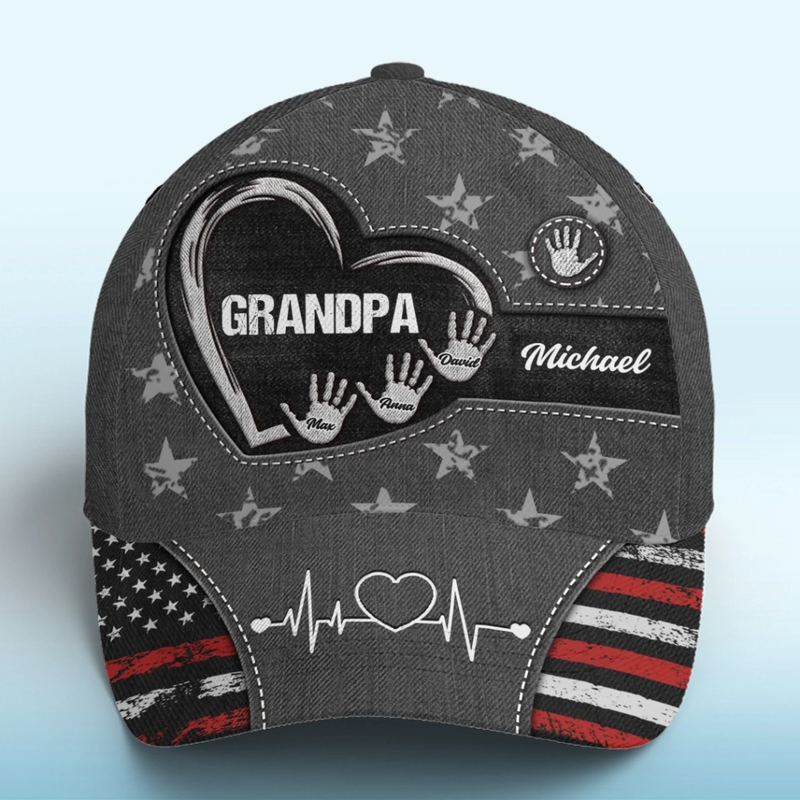 Little Hands, Big Love For You - Family Personalized Custom Hat, All Over Print Classic Cap - Father's Day, Gift For Dad, Grandpa
