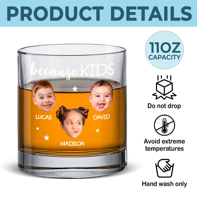 Custom Photo Because of You, My Heart Is Fuller - Family Personalized Custom Whiskey Glass - Father's Day, Gift For Dad, Grandpa