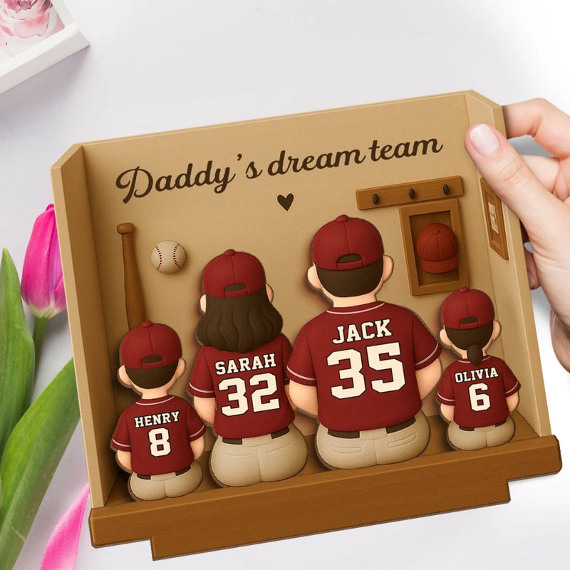 Dad’s All-Star Squad - Family Personalized Custom Shaped 2-Layered Wooden Plaque With Flat Stand - Father's Day, Gift For Dad, Sport Lovers, Sport Players