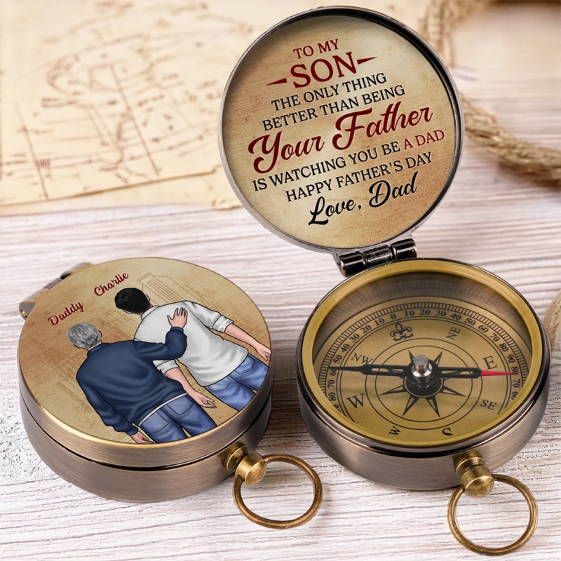 Your Heart, My Home - Family Personalized Custom Compass - Father's Day, Gift For Dad, Mom, Son