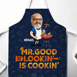 Custom Photo Mr. Good Looking Is Cooking - Family Personalized Custom Apron - Father's Day, Gift For Dad, Grandpa, Husband