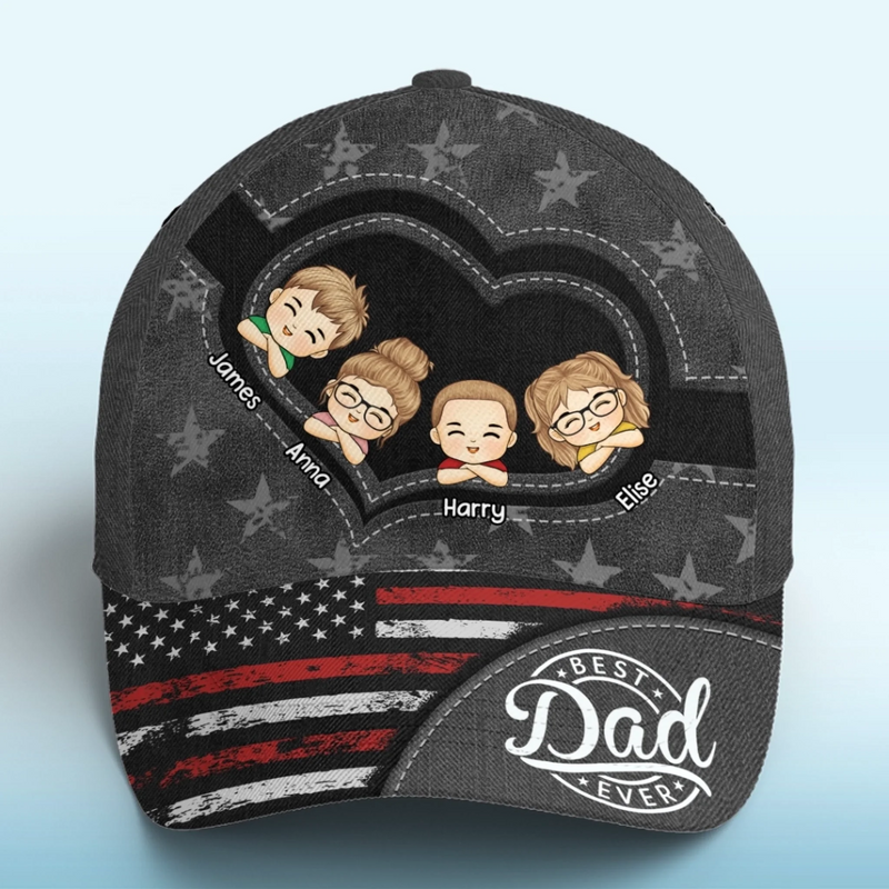 Wearing My World Close To My Heart - Family Personalized Custom Hat, All Over Print Classic Cap - Father's Day, Gift For Dad, Grandpa