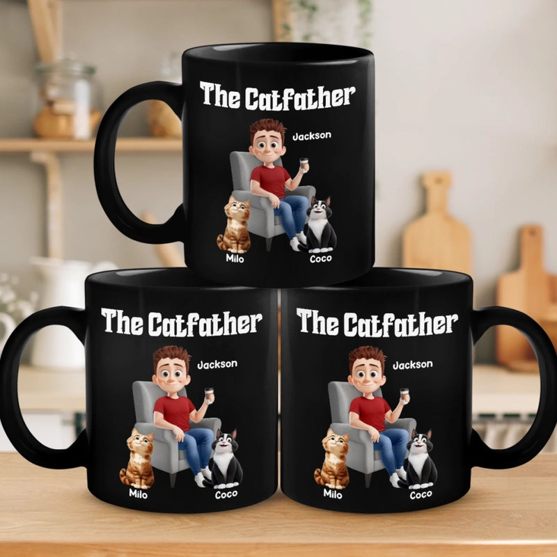 The Catfather - Cat Personalized Custom Black Mug - Father's Day,  Gift For Dad, Pet Owners, Pet Lovers