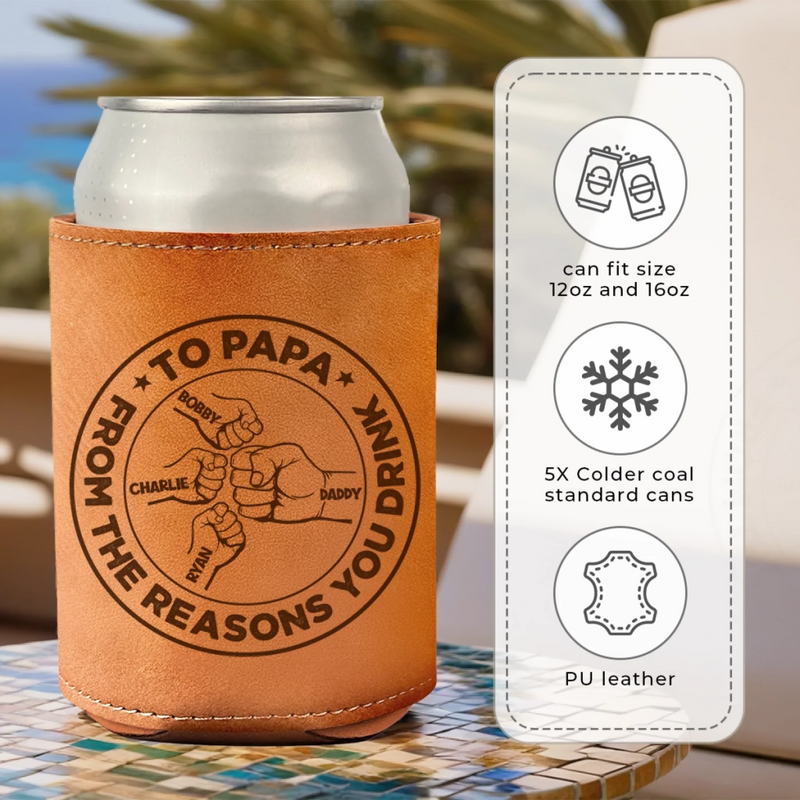 Thanks For Loving Us Anyway - Family Personalized Custom Leather Can Cooler - Father's Day, Gift For Dad, Grandpa
