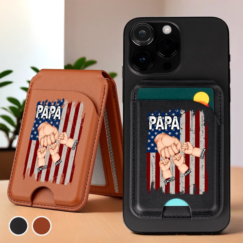 Together, Always With Papa - Family Personalized Custom Magnetic Wallet For iPhone - Father's Day, Gift For Dad, Grandpa