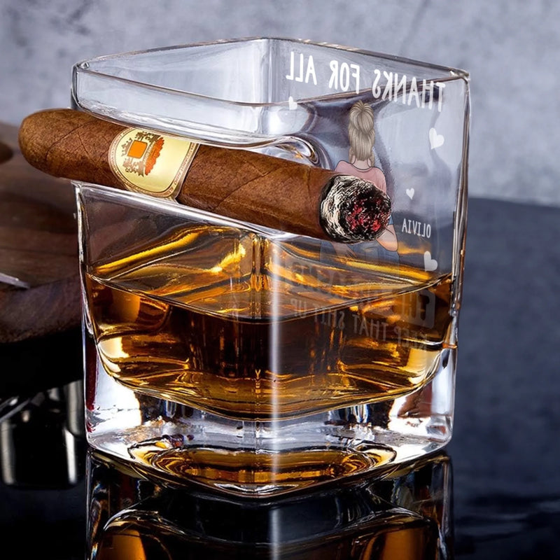 Every Day Is Sweeter With You - Couple Personalized Custom Whiskey Glass With Cigarette Holder - Gift For Husband Wife, Anniversary