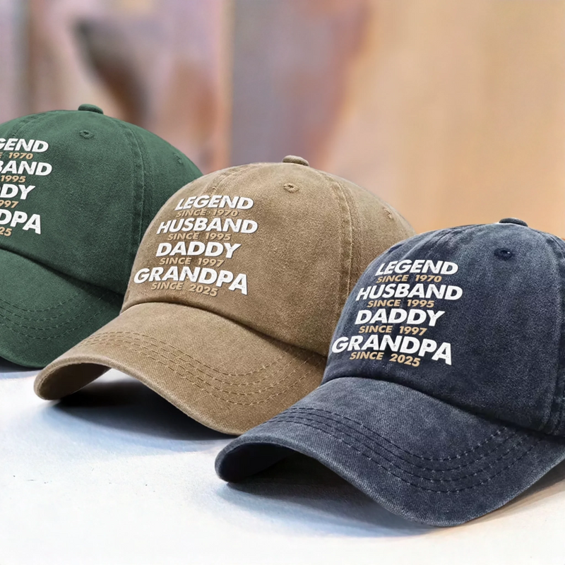 Built To Be A Legend - Family Personalized Custom Vintage Washed Denim Baseball Cap - Father's Day, Gift For Dad, Grandpa
