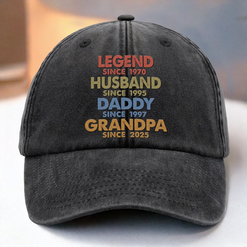 One Man Many Roles All Heart - Family Personalized Custom Vintage Washed Denim Baseball Cap - Father's Day, Gift For Dad, Grandpa