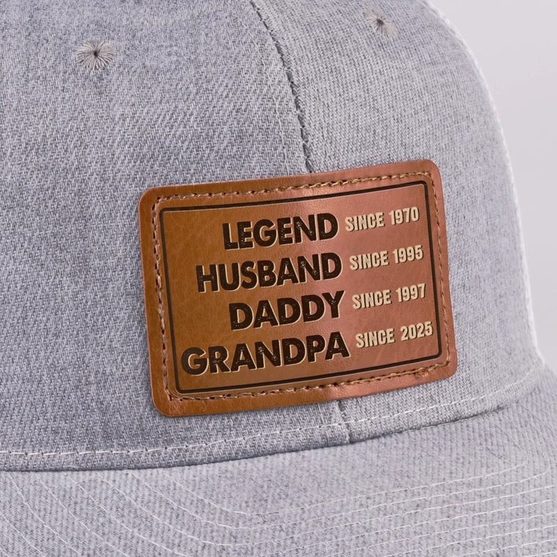 The Man, The Myth, The Generational Icon - Family Personalized Custom Leather Patch Hat - Father's Day, Gift For Dad, Grandpa
