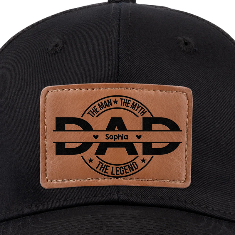 Father First Always Hero - Family Personalized Custom Leather Patch Hat - Father's Day, Gift For Dad, Grandpa