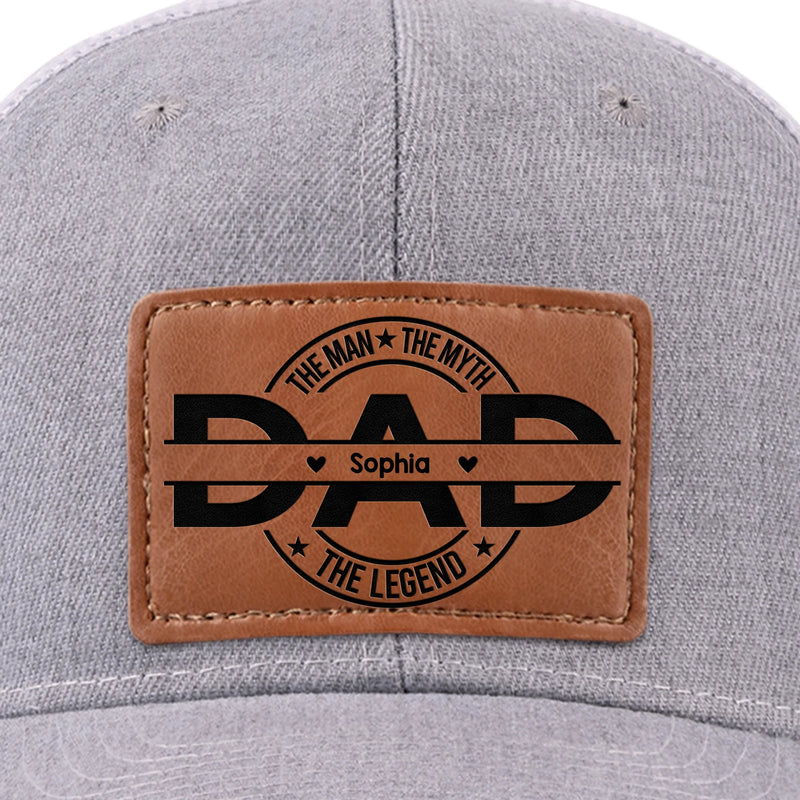 Father First Always Hero - Family Personalized Custom Leather Patch Hat - Father's Day, Gift For Dad, Grandpa