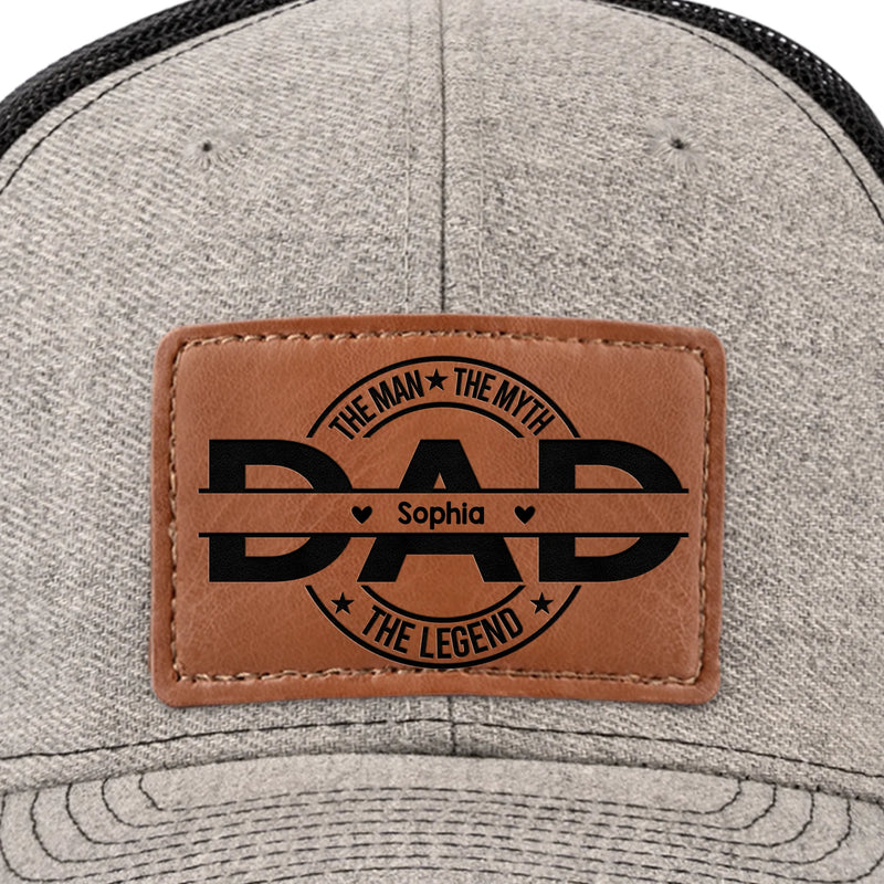 Father First Always Hero - Family Personalized Custom Leather Patch Hat - Father's Day, Gift For Dad, Grandpa
