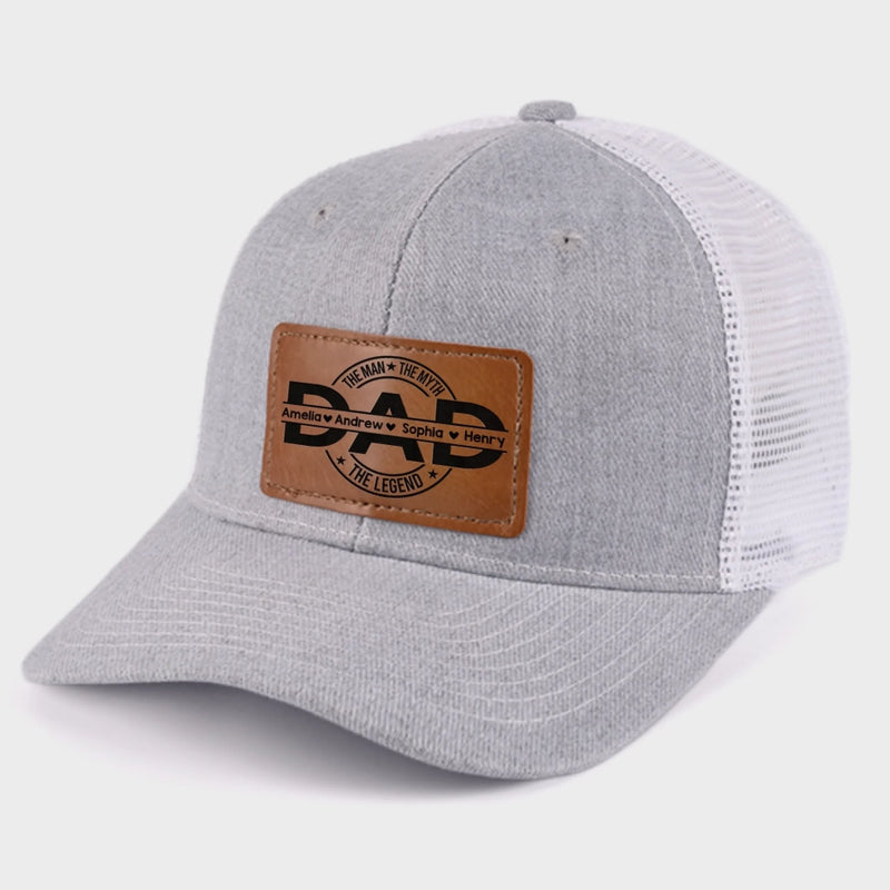 Father First Always Hero - Family Personalized Custom Leather Patch Hat - Father's Day, Gift For Dad, Grandpa