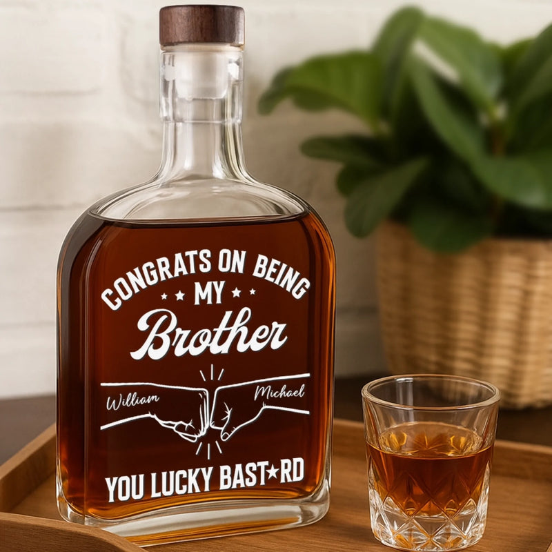 You Got Me, Lucky You - Family Personalized Custom Whiskey Bottle - Gift For Family Members