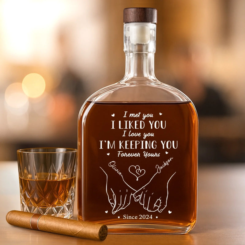 From Our First Kiss Till Our Last Breath - Couple Personalized Custom Whiskey Bottle - Gift For Husband Wife, Anniversary