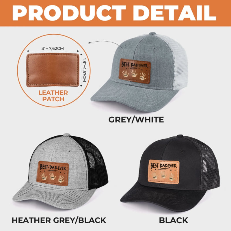 Best Dad Ever, Stamped With Love - Family Personalized Custom Leather Patch Hat - Father's Day, Gift For Dad, Grandpa