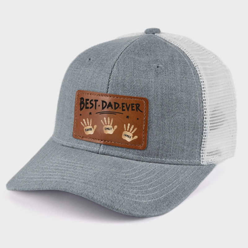 Best Dad Ever, Stamped With Love - Family Personalized Custom Leather Patch Hat - Father's Day, Gift For Dad, Grandpa