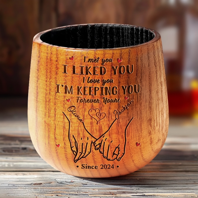 Just Us, Side By Side - Couple Personalized Custom Wooden Whiskey Glass - Gift For Husband Wife, Anniversary