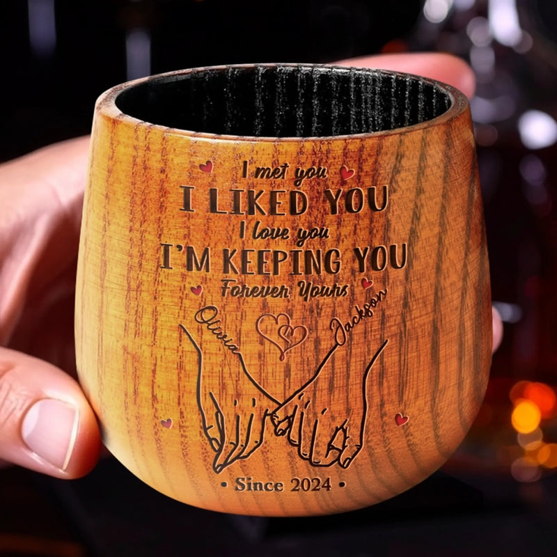 Just Us, Side By Side - Couple Personalized Custom Wooden Whiskey Glass - Gift For Husband Wife, Anniversary