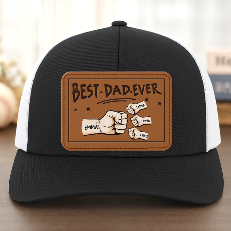 In Papa’s Grip, We Feel Safe - Family Personalized Custom Leather Patch Snapback - Father's Day, Gift For Dad, Grandpa
