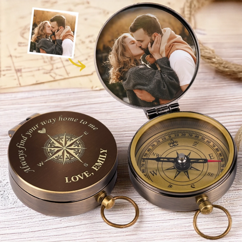 Custom Photo Love Rides With You - Couple Personalized Custom Compass - Gift For Husband Wife, Anniversary