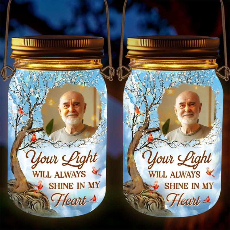 Custom Photo Your Memory Is My Keepsake - Memorial Personalized Custom Solar Jar Lantern - Sympathy Gift For Family Members
