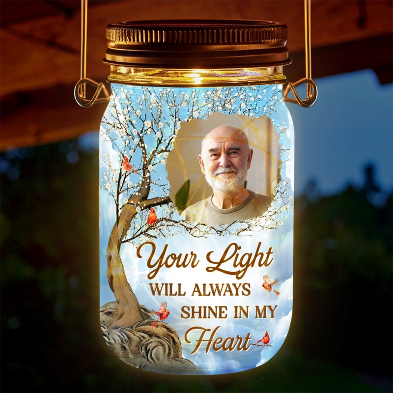 Custom Photo Your Memory Is My Keepsake - Memorial Personalized Custom Solar Jar Lantern - Sympathy Gift For Family Members