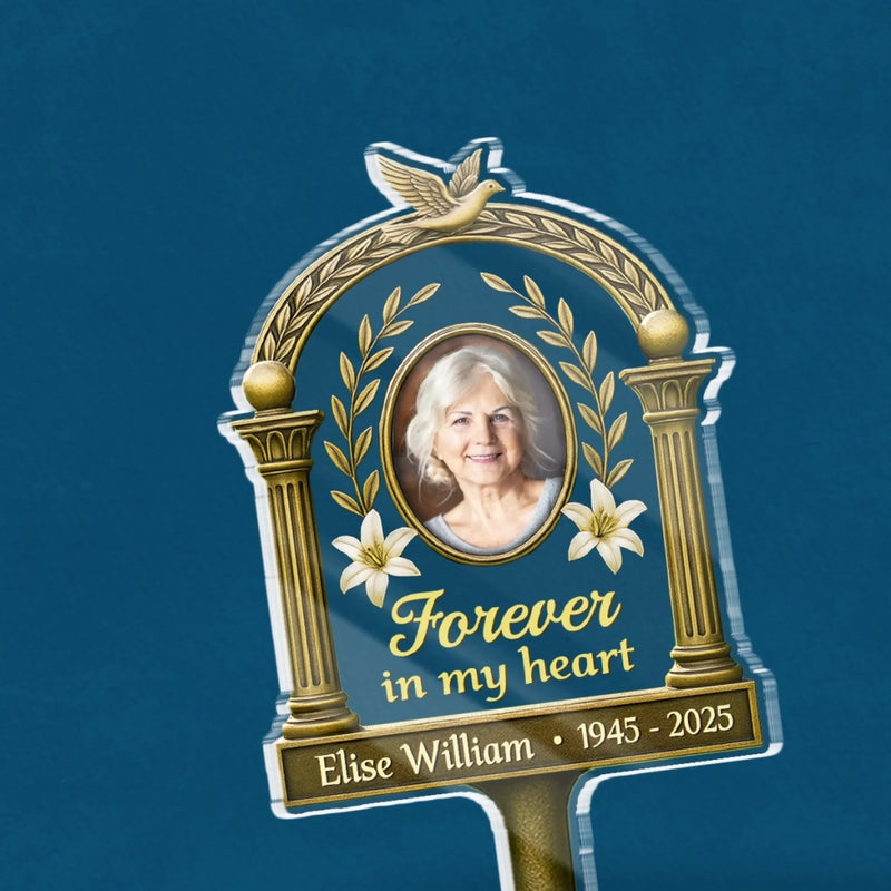 Custom Photo Carried In My Heart - Memorial Personalized Custom Stain Glass Style Acrylic Garden Stake - Sympathy Gift For Family Members