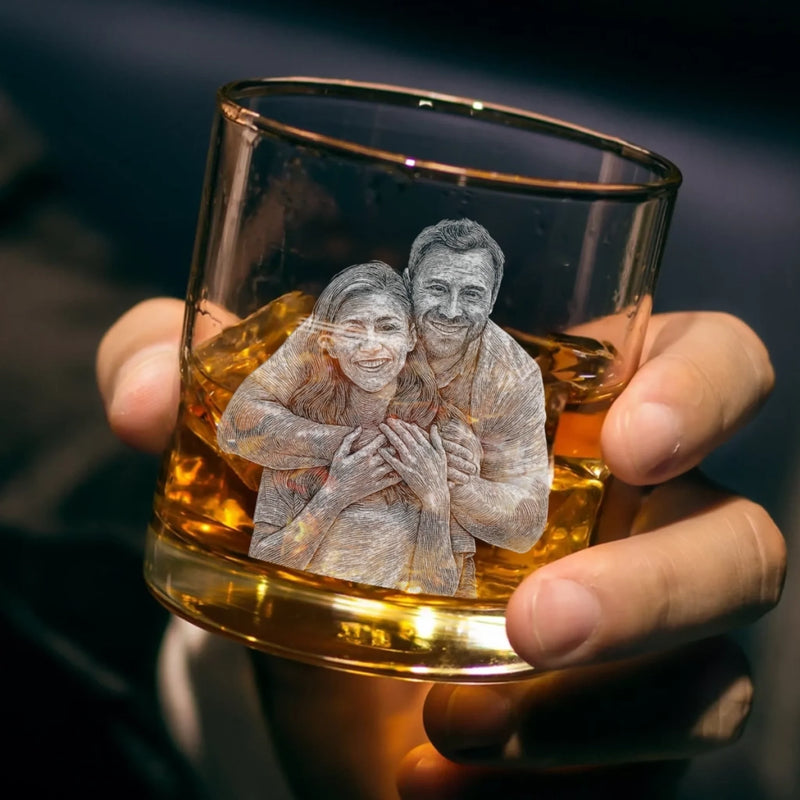 Custom Photo I Love Your Face - Couple Personalized Custom Whiskey Glass With Bottom And Side Engraving - Gift For Husband Wife, Anniversary