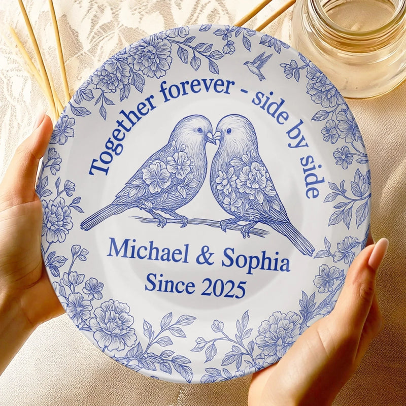 Forever Starts Here - Couple Personalized Custom Ceramic Plate - Gift For Husband Wife, Anniversary