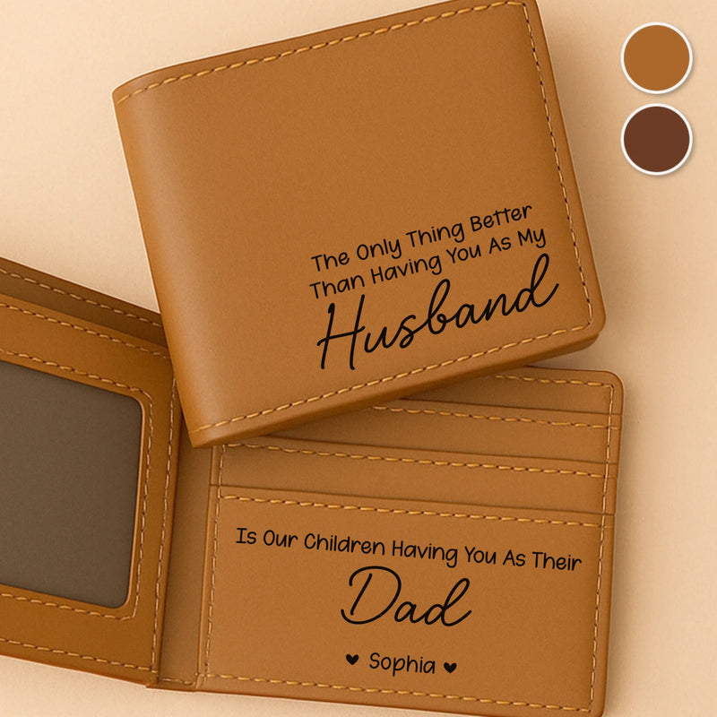 My Love, Their Hero - Family Personalized Custom Leather Wallet - Father's Day, Gift For Husband