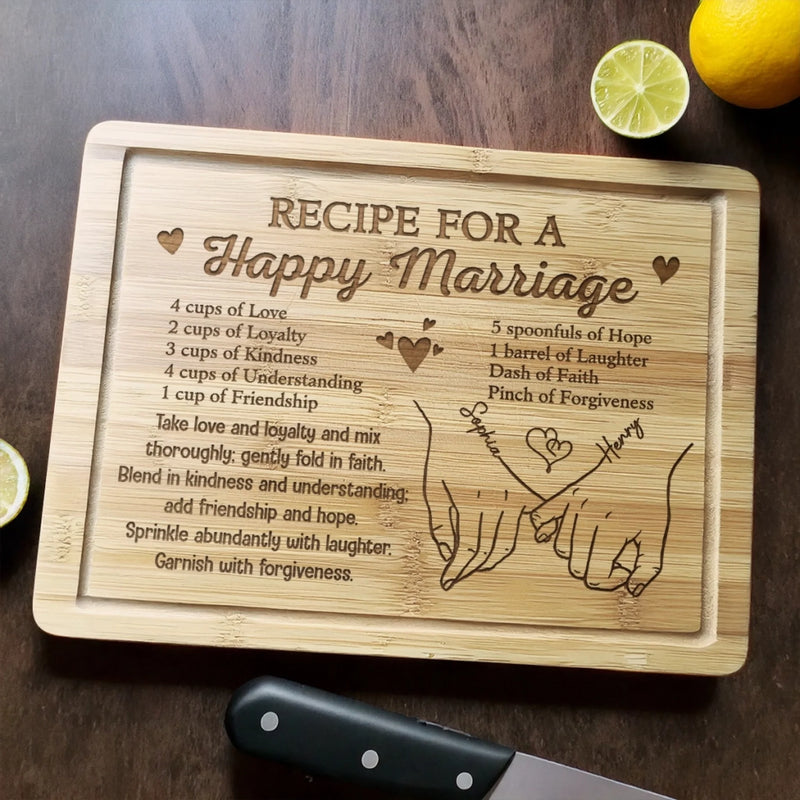 Stirred With Love Since Day One - Couple Personalized Custom Engraved Wooden Cutting Board - Gift For Husband Wife, Anniversary