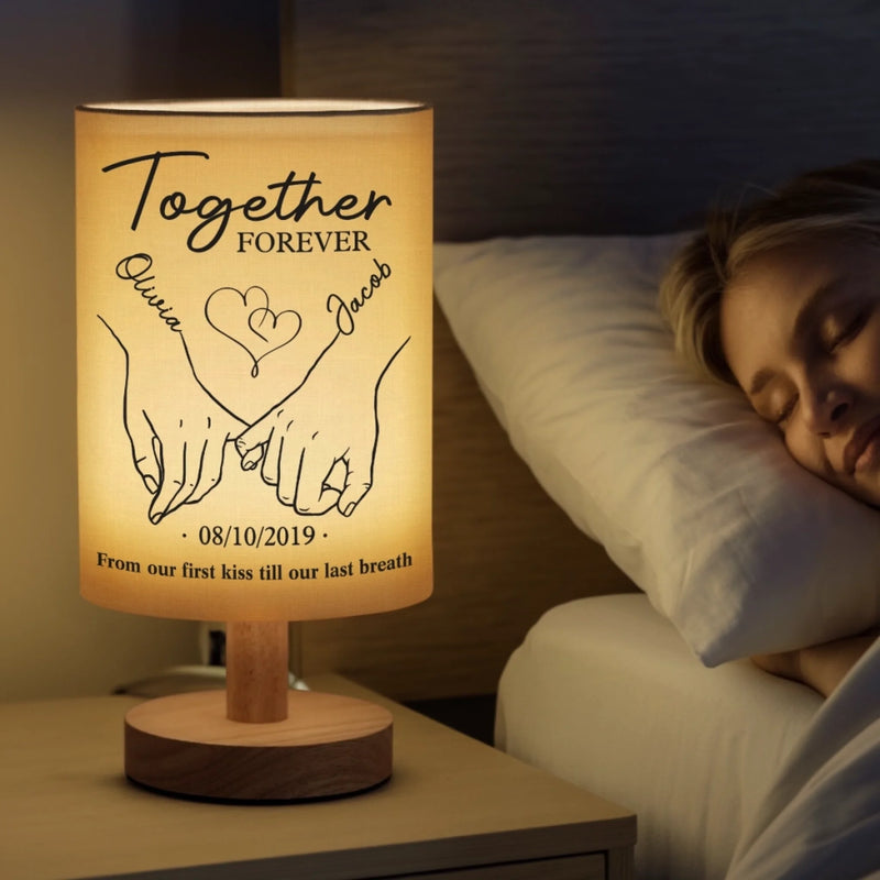 Together Forever - Couple Personalized Custom Linen Bedside Table Lamp - Gift For Husband Wife, Anniversary