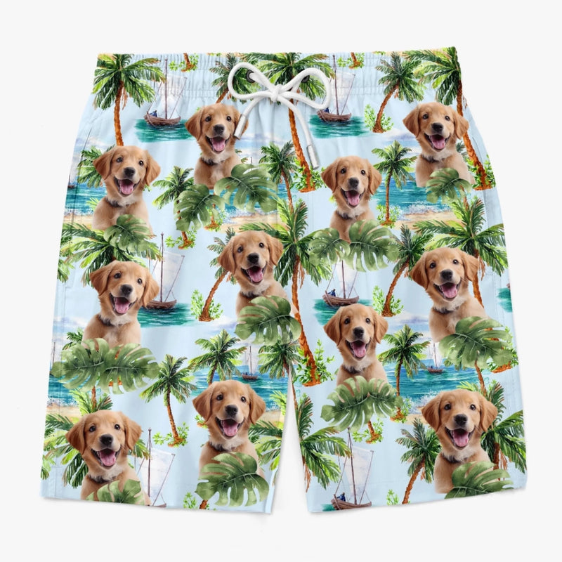 Custom Photo Paws And Paradise - Dog & Cat Personalized Custom Tropical Hawaiian Aloha Men Beach Shorts - Summer Vacation Gift For Pet Owners, Pet Lovers
