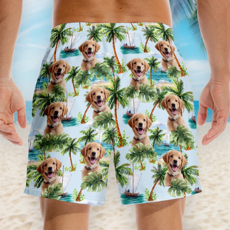 Custom Photo Paws And Paradise - Dog & Cat Personalized Custom Tropical Hawaiian Aloha Men Beach Shorts - Summer Vacation Gift For Pet Owners, Pet Lovers