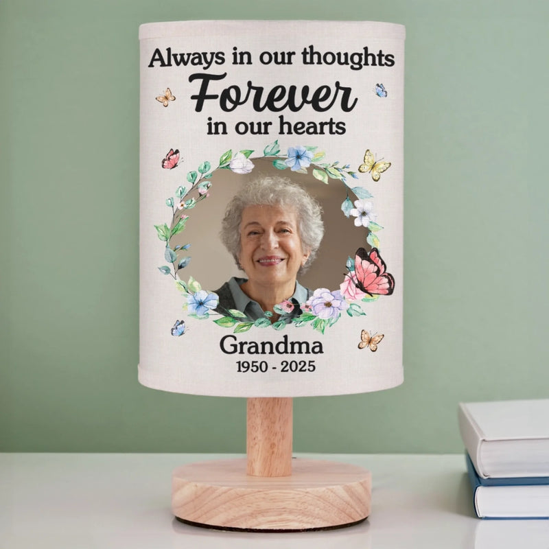 Custom Photo Butterfly Kisses From Heaven - Memorial Personalized Custom Linen Bedside Table Lamp - Sympathy Gift For Family Members