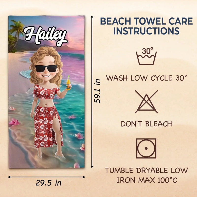 Catch Me Where The Waves Are - Bestie Personalized Custom Beach Towel - Summer Vacation Gift, Birthday Pool Party Gift For Best Friends, BFF, Sisters