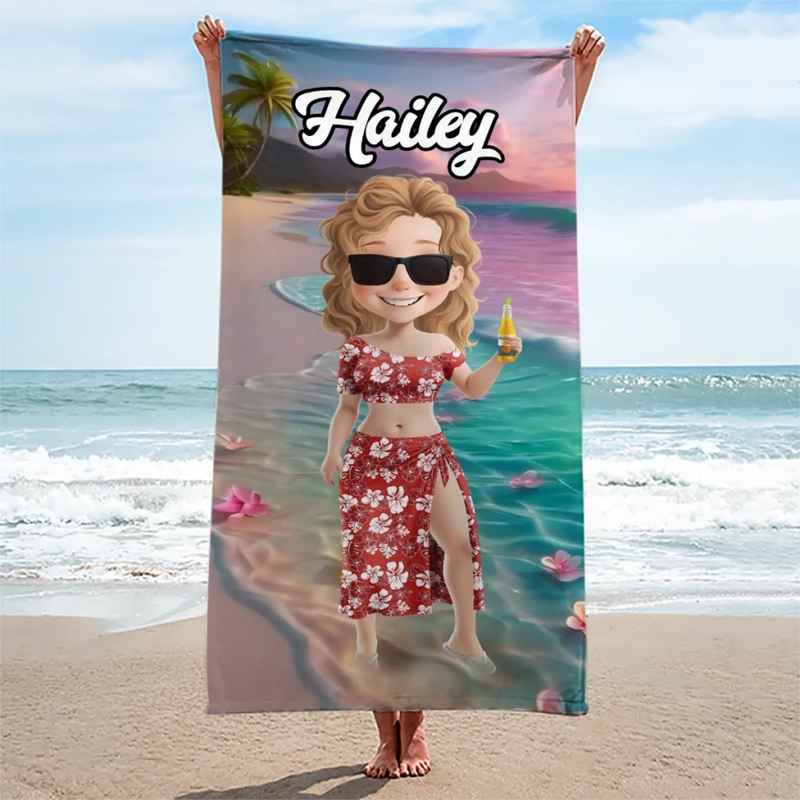 Catch Me Where The Waves Are - Bestie Personalized Custom Beach Towel - Summer Vacation Gift, Birthday Pool Party Gift For Best Friends, BFF, Sisters