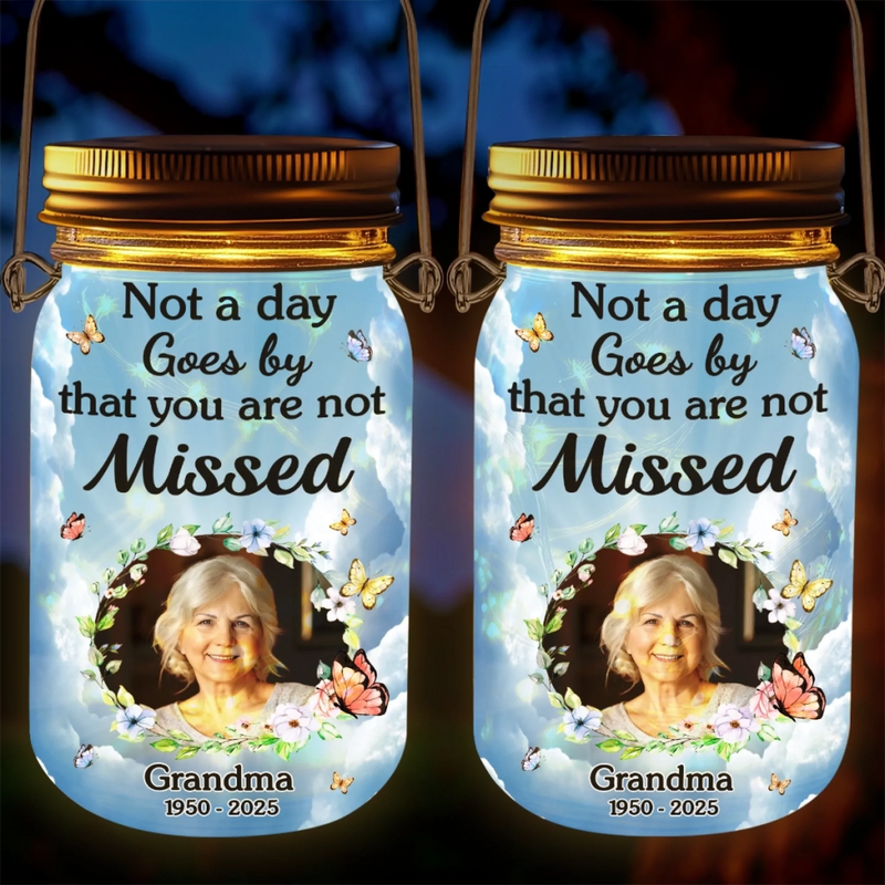 Custom Photo Your Light Still Shines - Memorial Personalized Custom Solar Jar Lantern - Sympathy Gift For Family Members