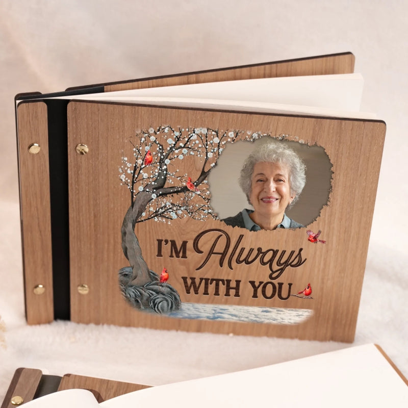Custom Photo Time Passes, Love Remains - Memorial Personalized Custom Wooden Scrapbook - Sympathy Gift For Family Members