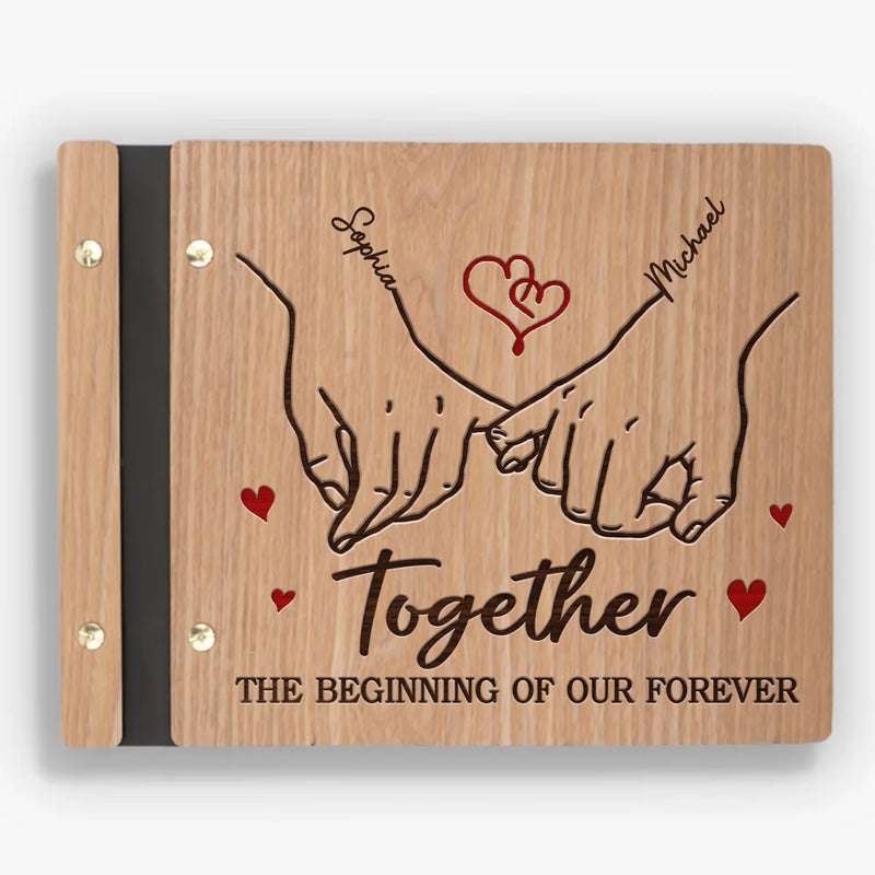Hand In Hand - Couple Personalized Custom Wooden Scrapbook - Gift For Husband Wife, Anniversary